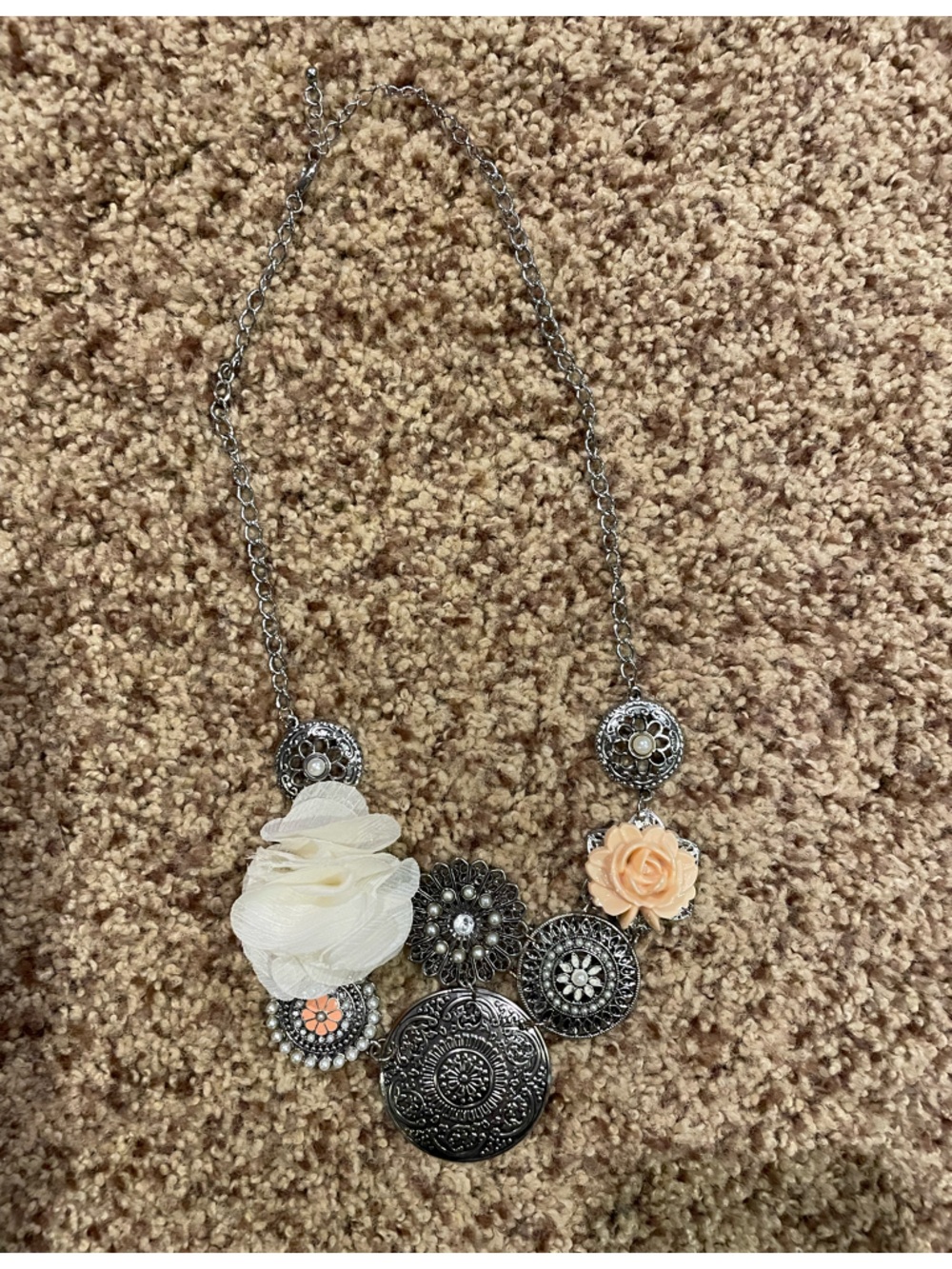Floral Statement Necklace with Peach and Cream Flowers
